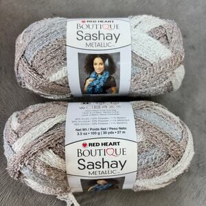 Red Heart Boutique Sashay Metallic Opal Ruffle Yarn 30 Yd Synthetic Lot of 2 New